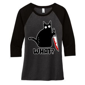 Halloween Cat what? Bloody Knife Women's Tri-Blend 3/4-Sleeve Raglan Shirt