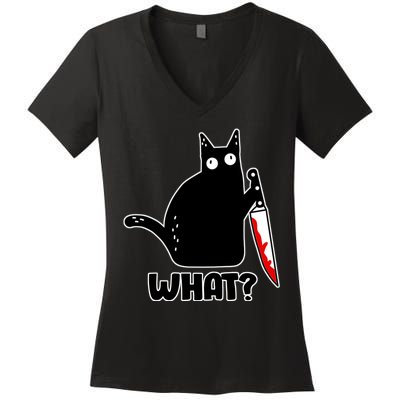 Halloween Cat what? Bloody Knife Women's V-Neck T-Shirt