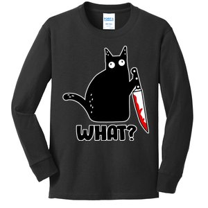 Halloween Cat what? Bloody Knife Kids Long Sleeve Shirt