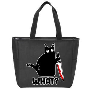 Halloween Cat what? Bloody Knife Zip Tote Bag