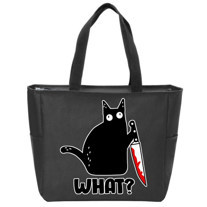 Halloween Cat what? Bloody Knife Zip Tote Bag