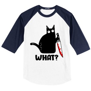 Halloween Cat what? Bloody Knife Baseball Sleeve Shirt