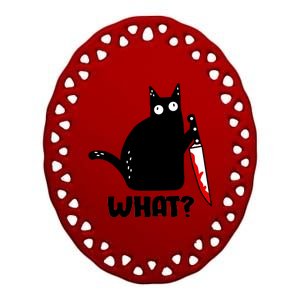 Halloween Cat what? Bloody Knife Ceramic Oval Ornament