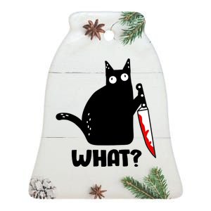 Halloween Cat what? Bloody Knife Ceramic Bell Ornament