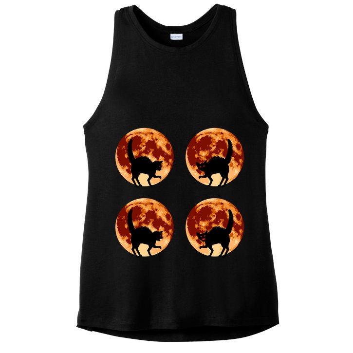 Halloween Cat with Full Moon Phases Ladies PosiCharge Tri-Blend Wicking Tank
