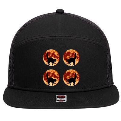 Halloween Cat with Full Moon Phases 7 Panel Mesh Trucker Snapback Hat