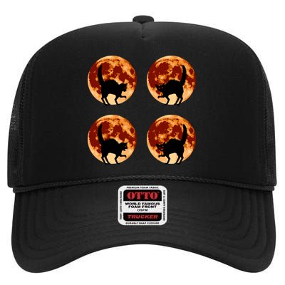 Halloween Cat with Full Moon Phases High Crown Mesh Back Trucker Hat