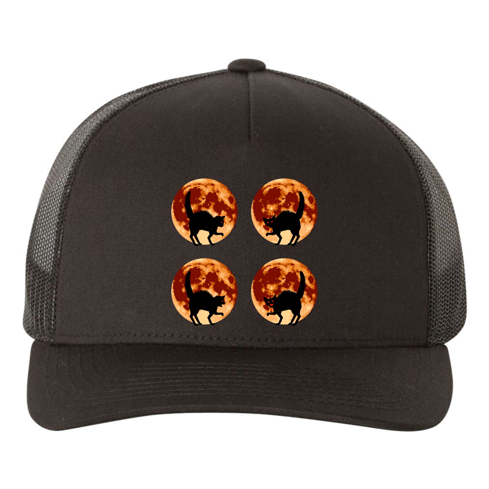 Halloween Cat with Full Moon Phases Yupoong Adult 5-Panel Trucker Hat