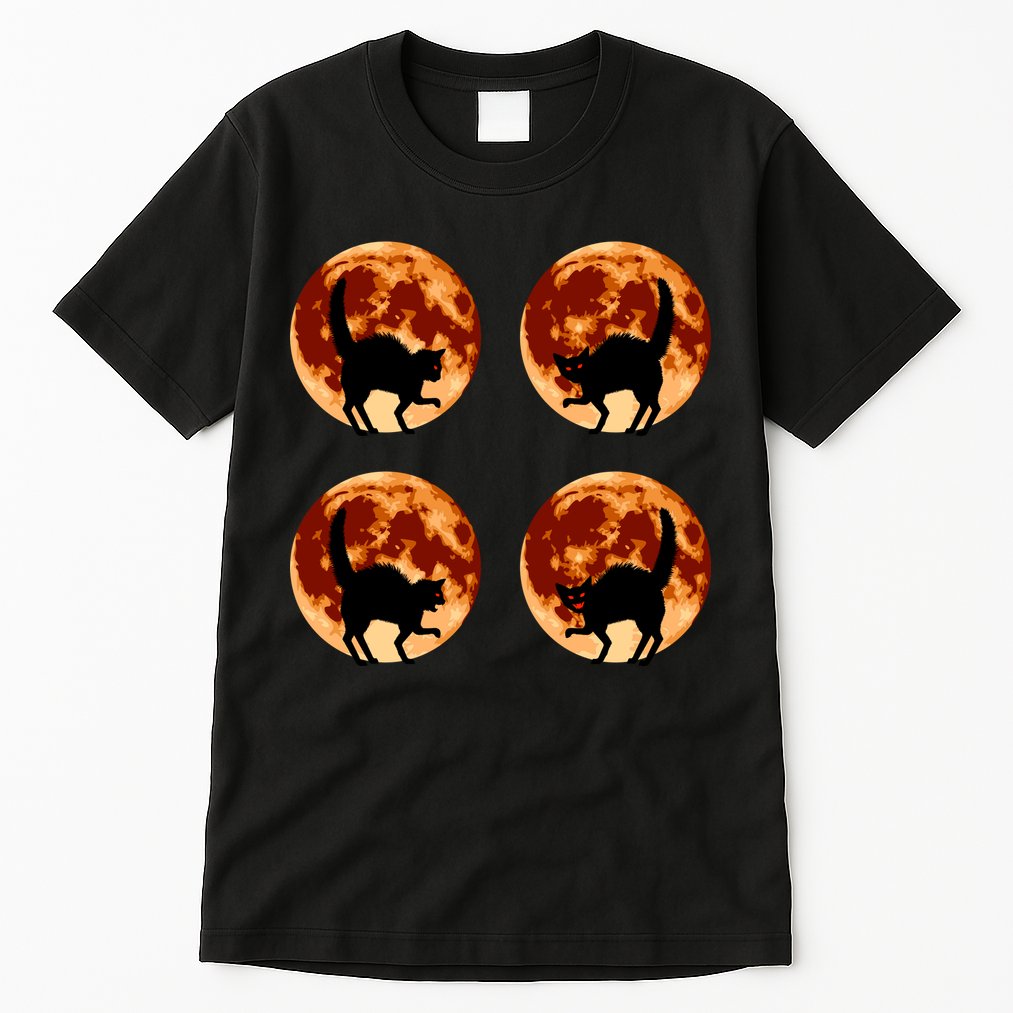Halloween Cat with Full Moon Phases Tall T-Shirt