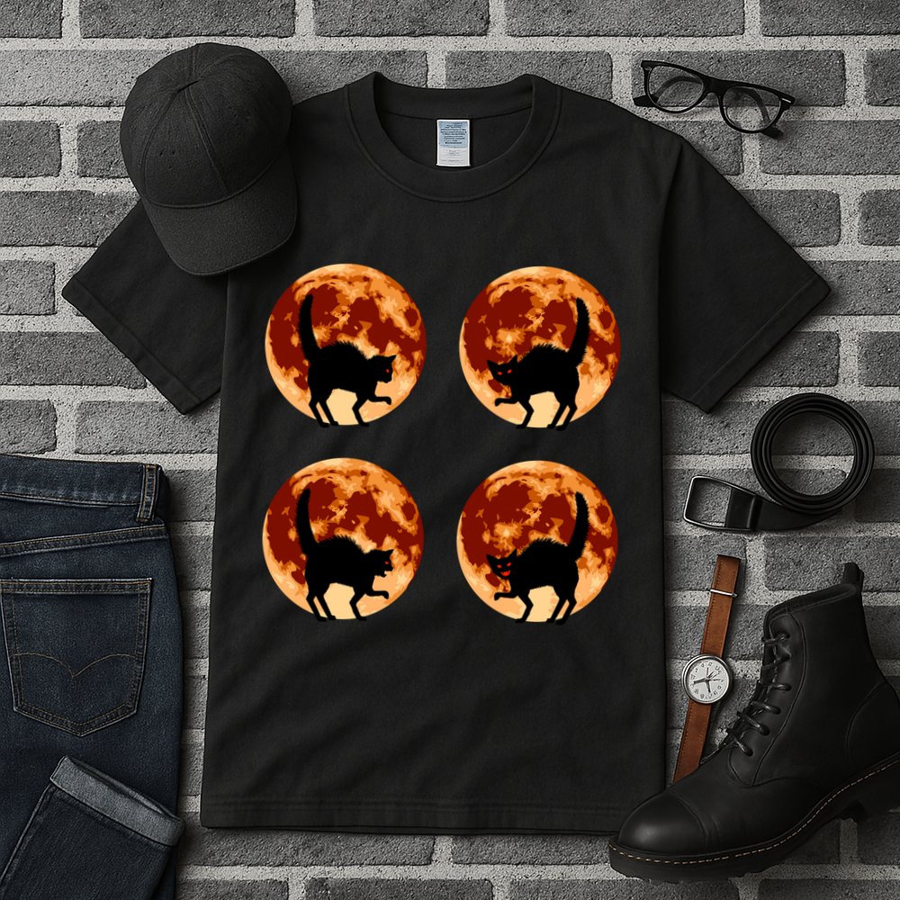 Halloween Cat with Full Moon Phases Tall T-Shirt