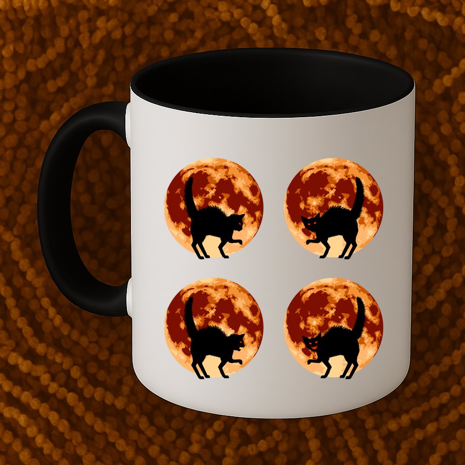 Halloween Cat with Full Moon Phases Mug