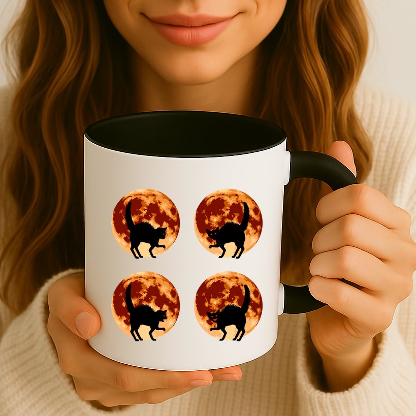 Halloween Cat with Full Moon Phases Mug