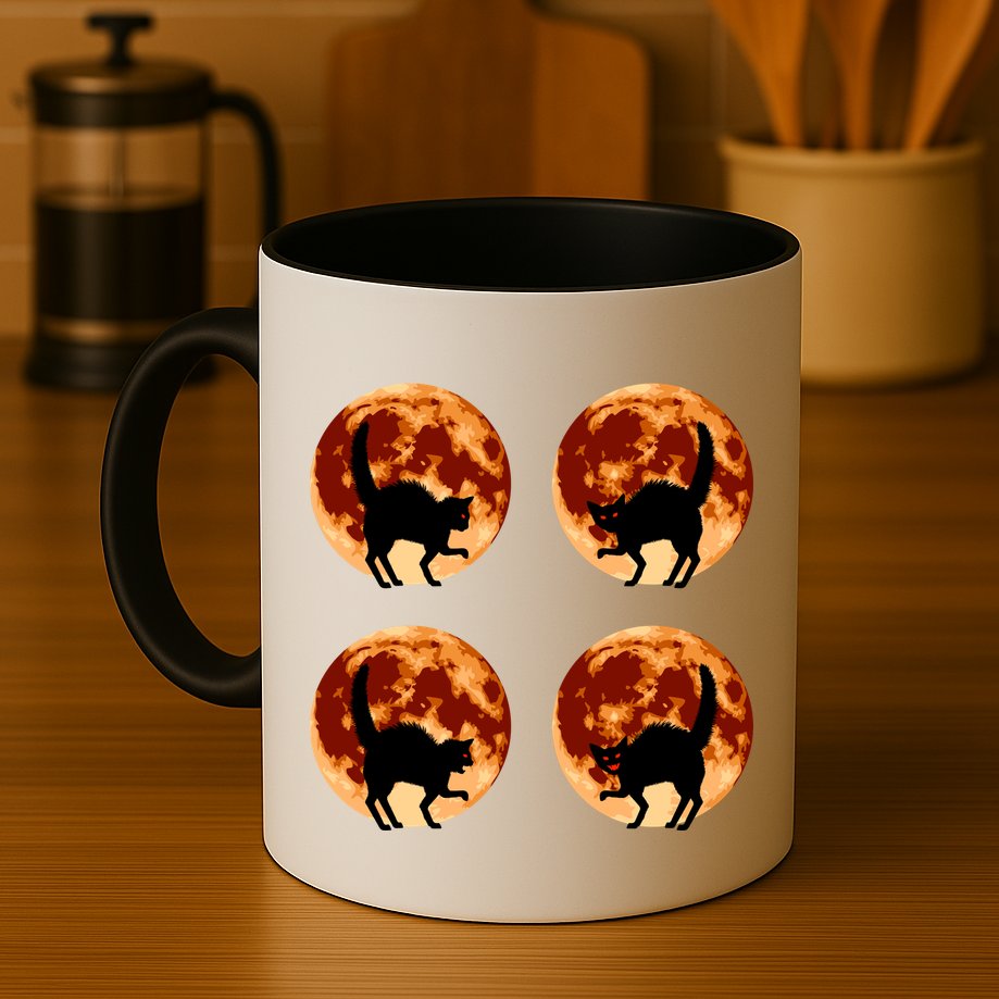 Halloween Cat with Full Moon Phases Mug