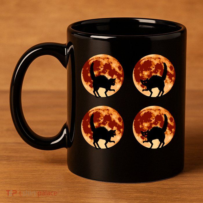 Halloween Cat with Full Moon Phases 11oz C Handle Ceramic Mug
