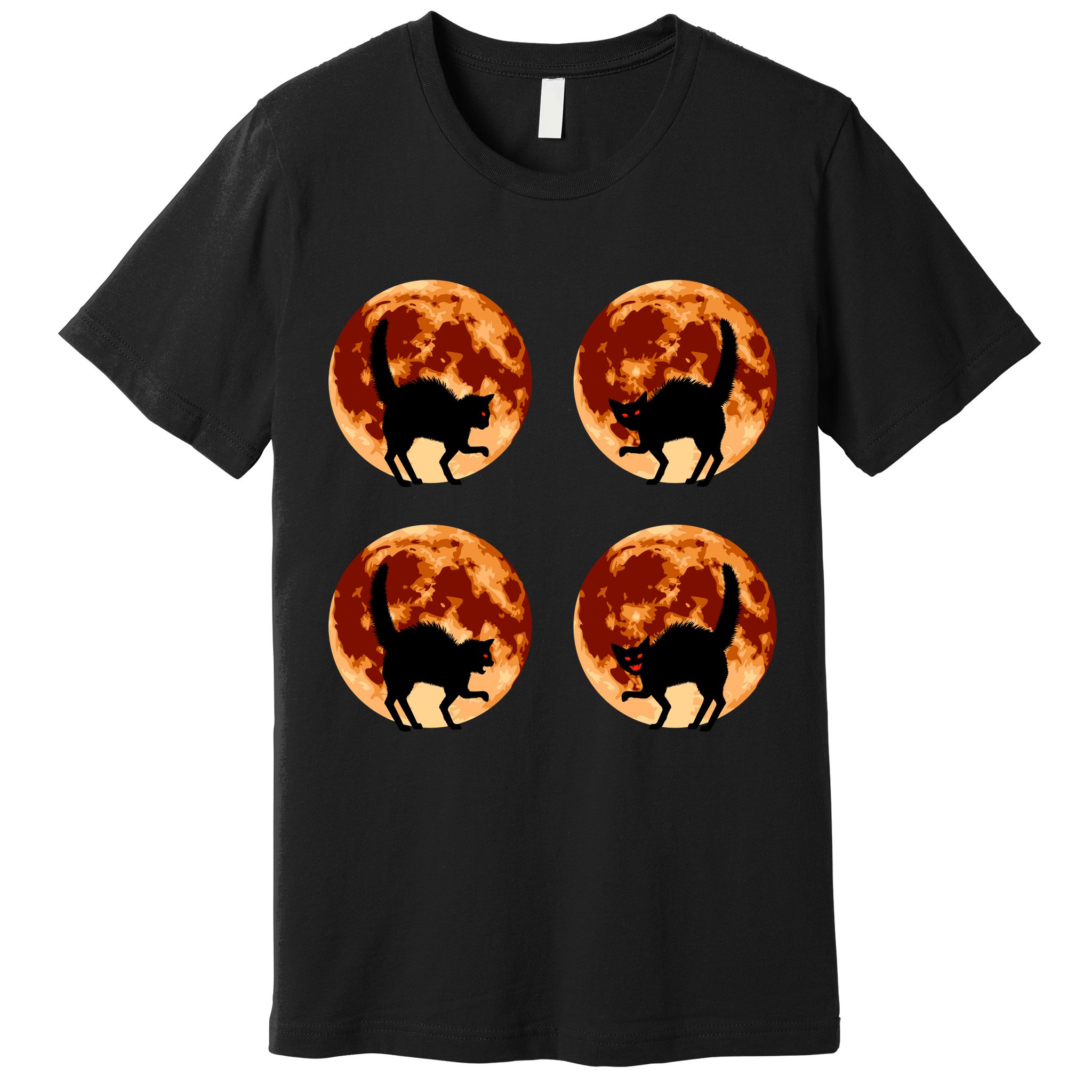 Halloween Cat with Full Moon Phases Premium T-Shirt