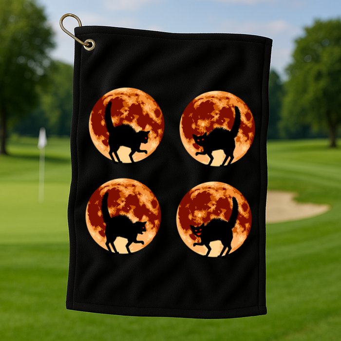 Halloween Cat with Full Moon Phases Golf Towel