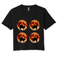 Halloween Cat with Full Moon Phases Women's Crop Top Tee