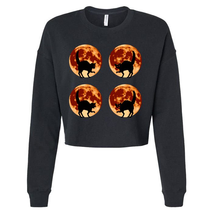 Halloween Cat with Full Moon Phases Cropped Pullover Crew