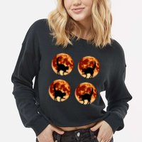 Halloween Cat with Full Moon Phases Cropped Pullover Crew