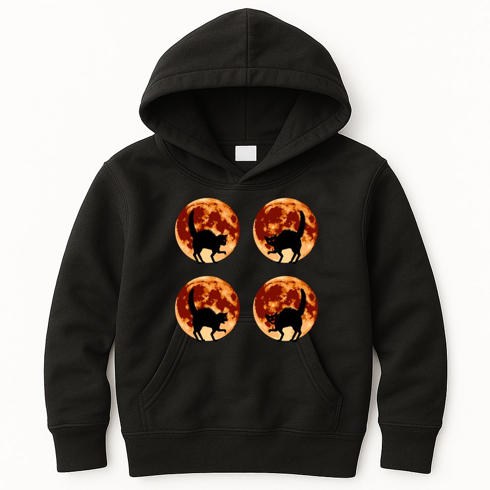 Halloween Cat with Full Moon Phases Kids Hoodie