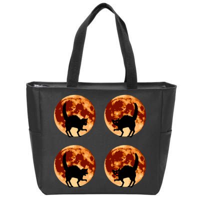 Halloween Cat with Full Moon Phases Zip Tote Bag