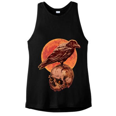 Halloween Cool Raven Crow Skull And Moon Ladies PosiCharge Tri-Blend Wicking Tank