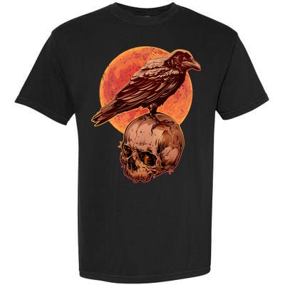 Halloween Cool Raven Crow Skull And Moon Garment-Dyed Heavyweight T-Shirt