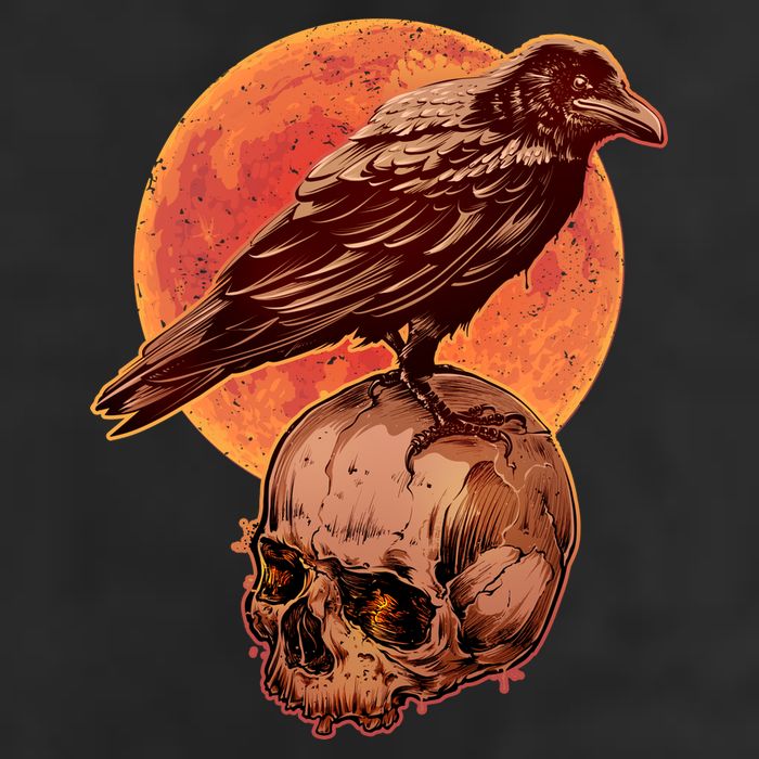 Halloween Cool Raven Crow Skull And Moon 7 Panel Mesh Trucker Snapback Hat