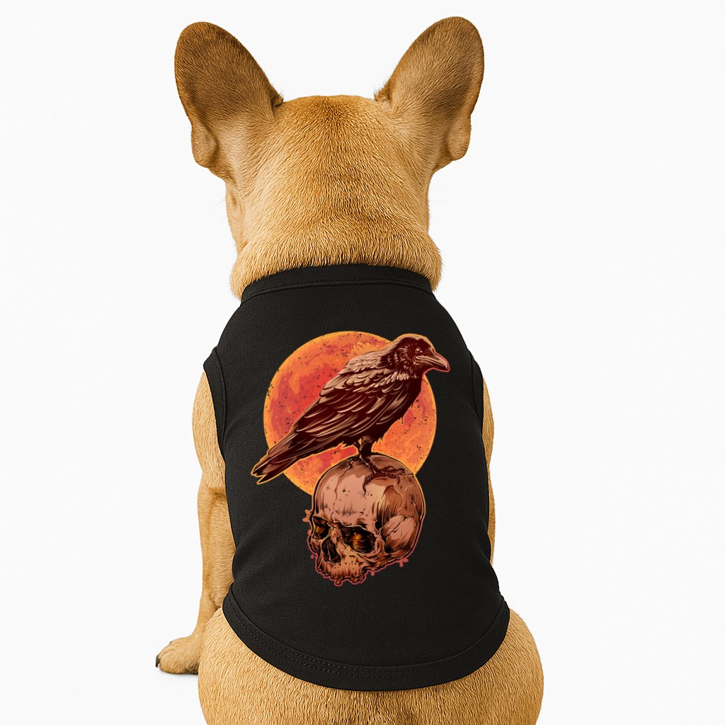 Halloween Cool Raven Crow Skull And Moon Doggie Tank