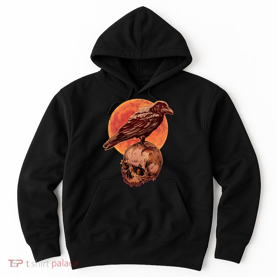 Halloween Cool Raven Crow Skull And Moon Hoodie