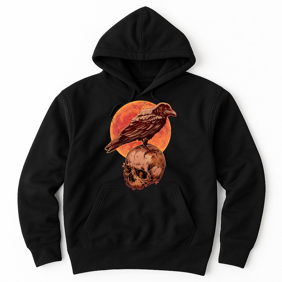 Halloween Cool Raven Crow Skull And Moon Hoodie