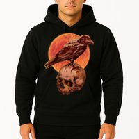 Halloween Cool Raven Crow Skull And Moon Hoodie