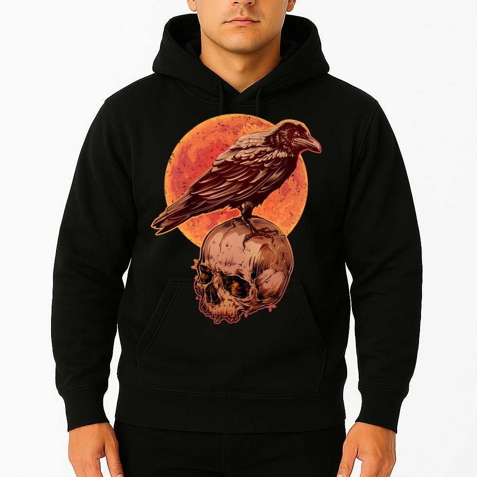 Halloween Cool Raven Crow Skull And Moon Hoodie