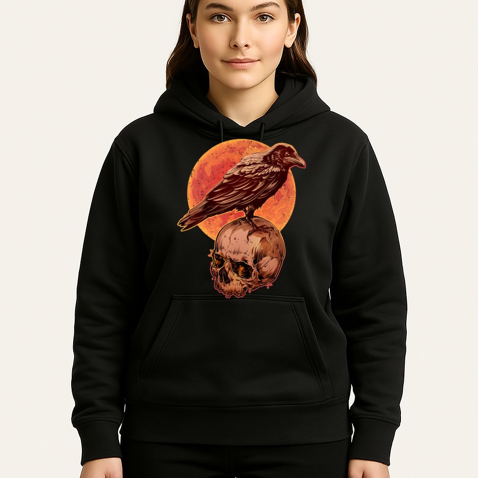 Halloween Cool Raven Crow Skull And Moon Hoodie