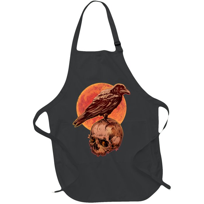 Halloween Cool Raven Crow Skull And Moon Apron