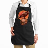 Halloween Cool Raven Crow Skull And Moon Apron