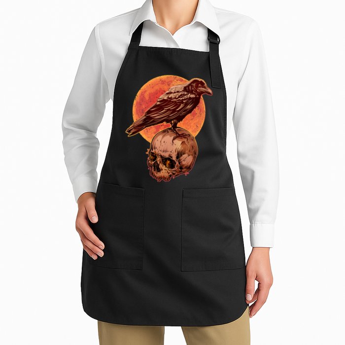Halloween Cool Raven Crow Skull And Moon Apron