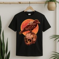Halloween Cool Raven Crow Skull And Moon T-Shirt