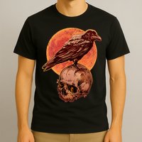 Halloween Cool Raven Crow Skull And Moon T-Shirt