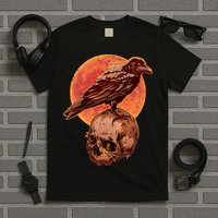 Halloween Cool Raven Crow Skull And Moon T-Shirt