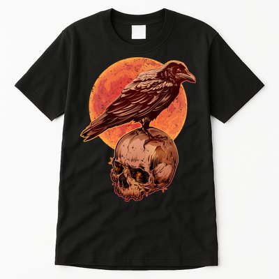 Halloween Cool Raven Crow Skull And Moon Tall T-Shirt