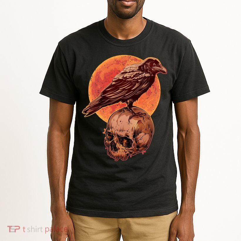 Halloween Cool Raven Crow Skull And Moon Tall T-Shirt