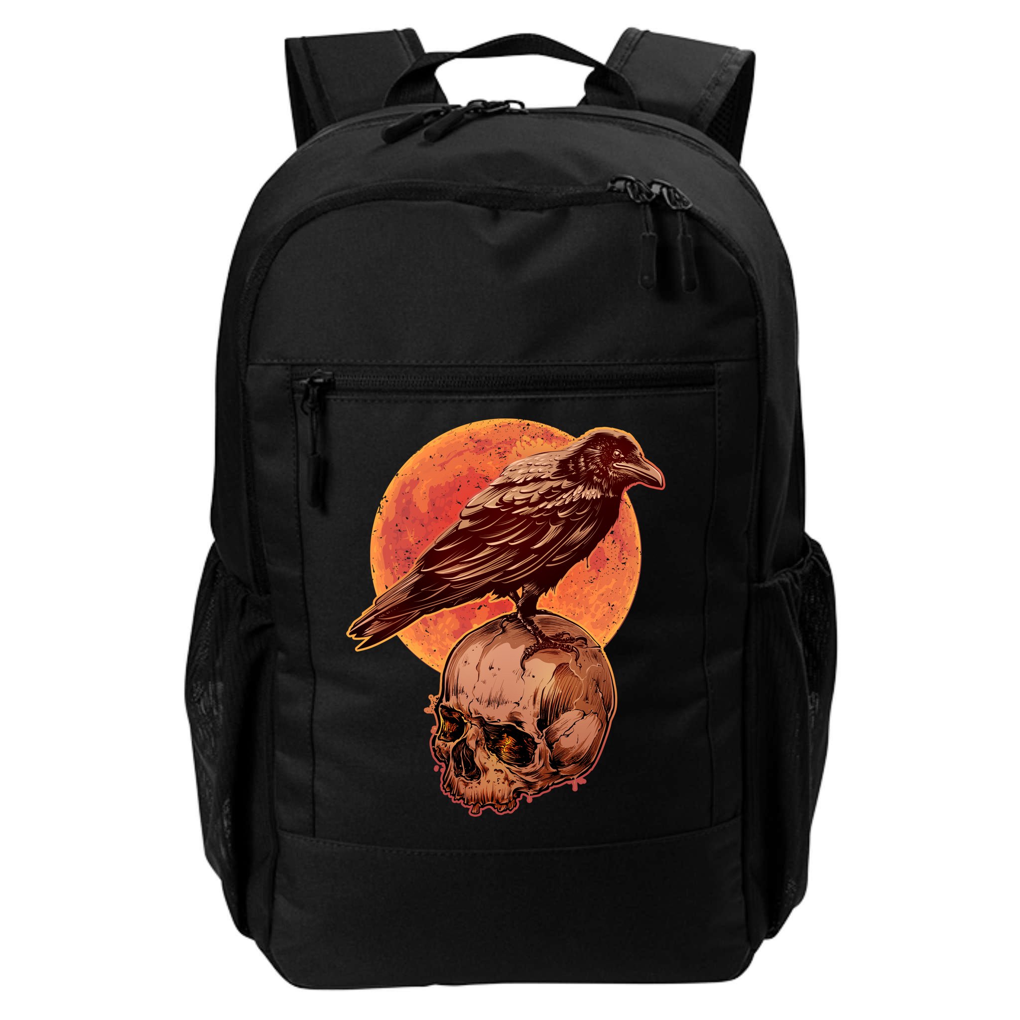 Halloween Cool Raven Crow Skull And Moon Backpack