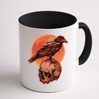 Halloween Cool Raven Crow Skull And Moon Mug