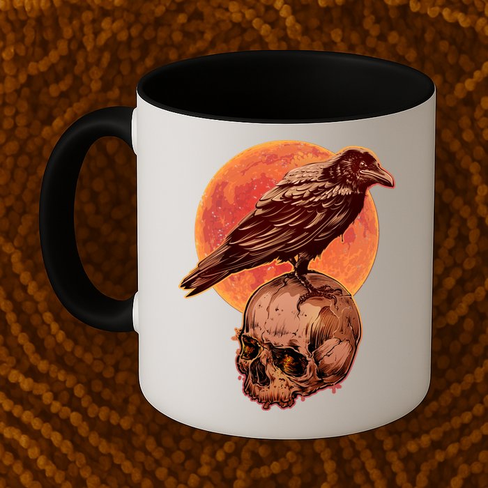 Halloween Cool Raven Crow Skull And Moon Mug