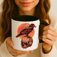 Halloween Cool Raven Crow Skull And Moon Mug