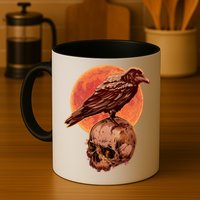Halloween Cool Raven Crow Skull And Moon Mug