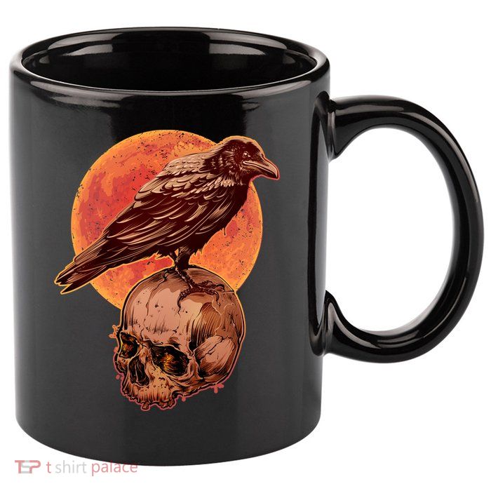 Halloween Cool Raven Crow Skull And Moon 11oz C Handle Ceramic Mug