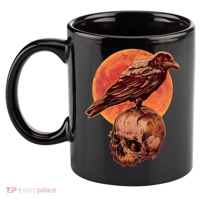Halloween Cool Raven Crow Skull And Moon 11oz C Handle Ceramic Mug