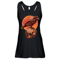 Halloween Cool Raven Crow Skull And Moon Ladies Essential Flowy Tank